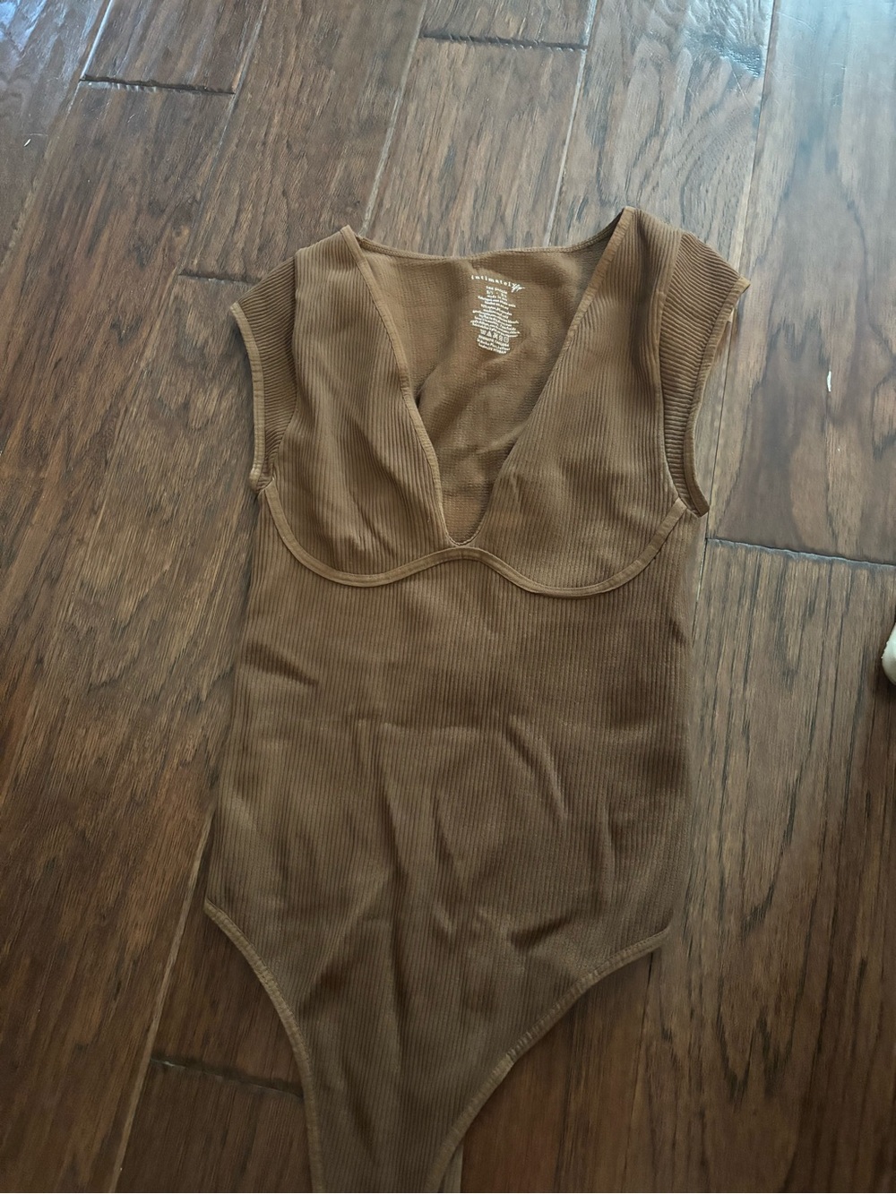 Free People Ribbed Deep V Bodysuit - Brown